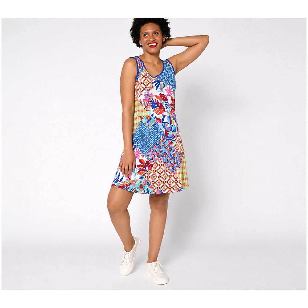 Susan Graver Courtside Social Regular Liquid Knit Skort Dress Royal/Lime,Large